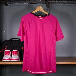 Lululemon Athletica Men's Large Pink Vented Performance S/S Gym Workout Shirt